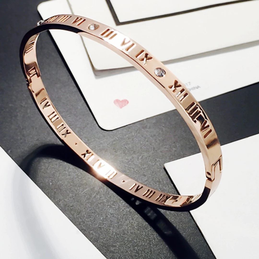 钛钢手镯 钛钢手镯 轻奢时尚款镂空罗马数字手镯/戒指（开口）0576