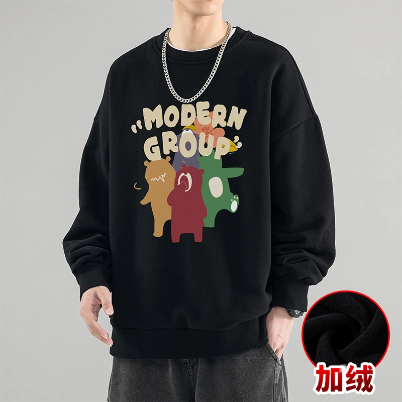 迈特优秋冬韩版ins港风休闲宽松加绒加厚印花圆领百搭长袖1190