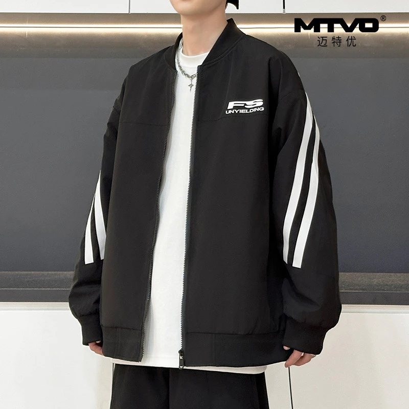MTVO 迈特优秋季冲锋衣百搭潮外套宽松港风男拼接美式夹克  5828