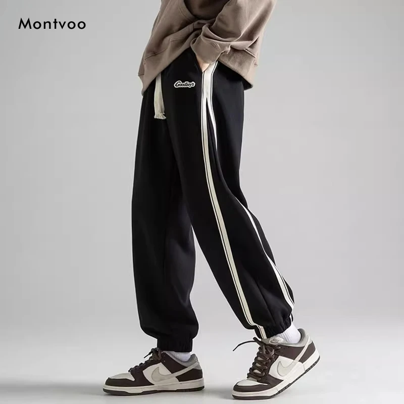 迈特优春秋男士潮流ins百搭宽松阔腿拼接高街抽绳休闲裤XH2003