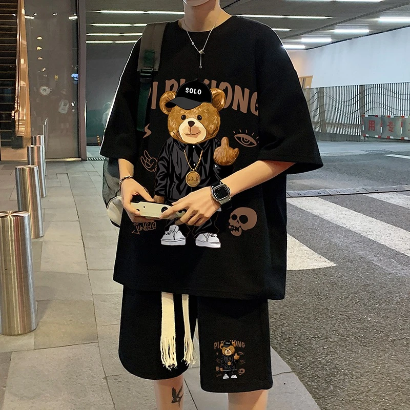 短袖t恤男冰丝休闲运动套装夏季薄青少年男生帅气一套搭配夏装SC