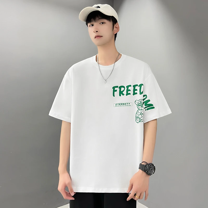 粉丝回馈夏季韩版潮流ins港风休闲百搭宽松印花圆领简约半袖491