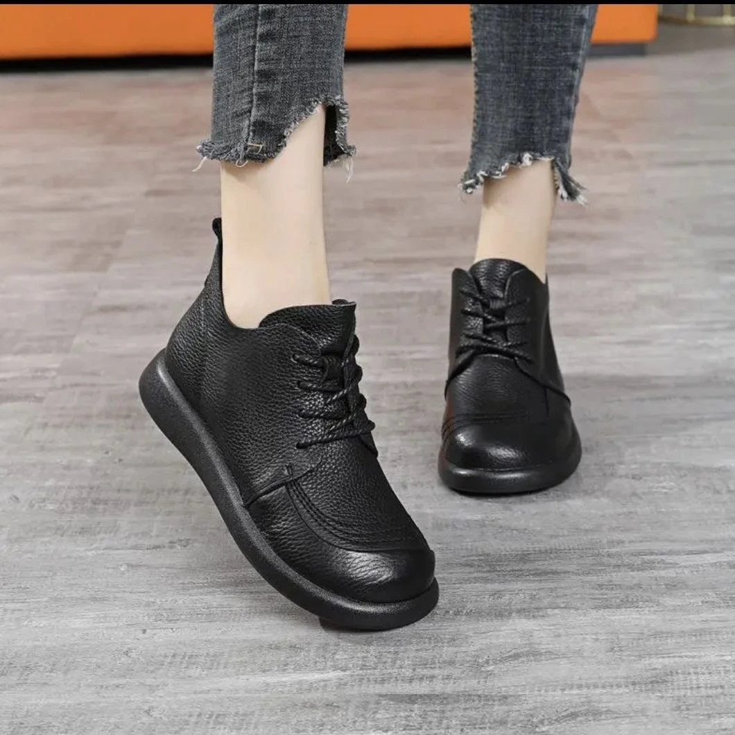 【真皮热卖新款】中老年休闲短靴时尚妈妈鞋防滑软底秋冬靴子女加绒