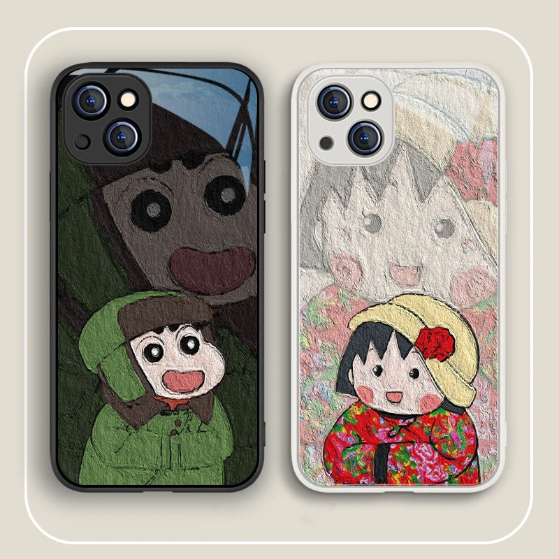适用苹果17/华为/小米/oppo/vivo新年款小新妮妮大花袄情侣手机壳