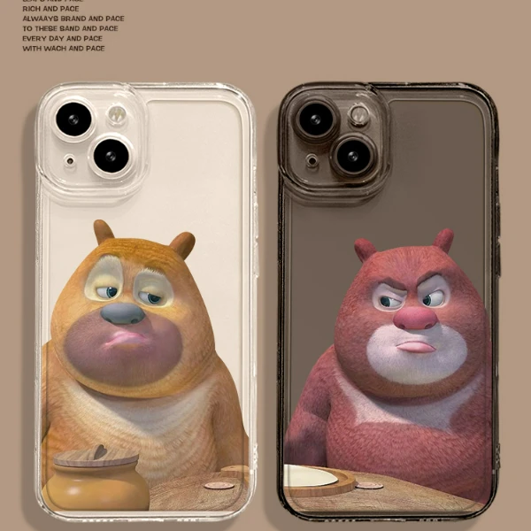 适用苹果17/华为Pura70/小米14/oppo/vivo熊大熊二卡通透明手机壳