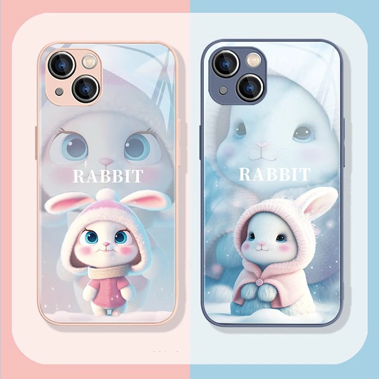 适用于苹果/华为/小米/oppo/vivo时尚高颜值小兔子网红玻璃手机壳