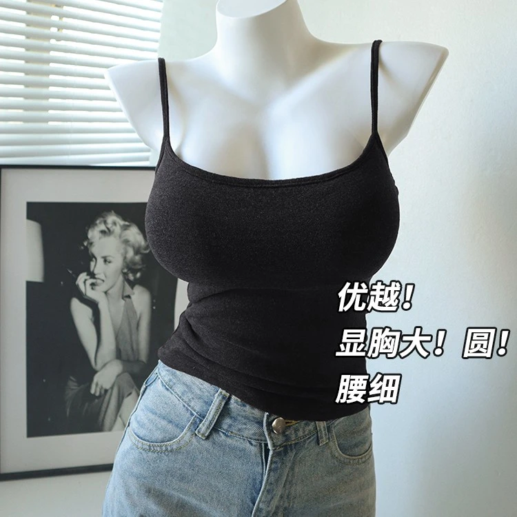 漫画胸吊带螺纹无胸垫背心女小胸外扩显大显腰细打底上衣内搭外穿