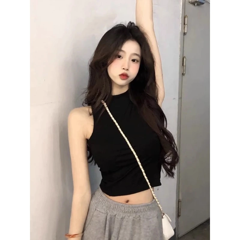 黑色吊带背心女修身显瘦小高领内搭2025春夏新款无袖外穿辣妹上衣