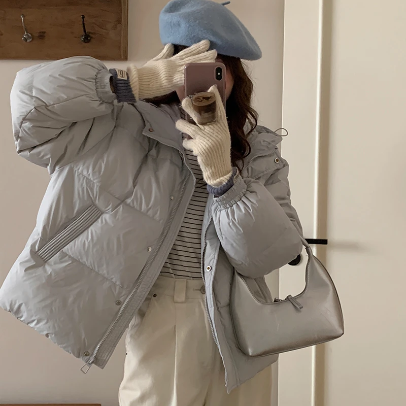 2024新短款羽绒服女韩版连帽加厚小个子宽松显瘦白鸭绒保暖冬外套