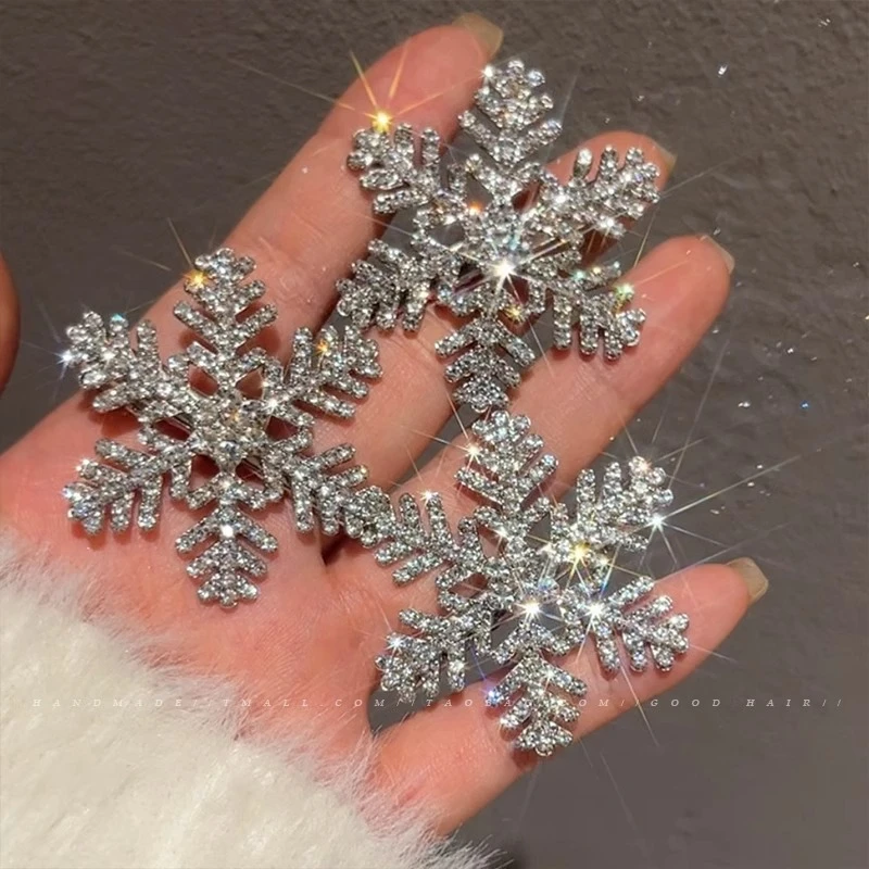 秋冬闪耀雪花发夹高颜值圣诞鸭嘴夹轻奢氛围感雪花发饰刘海碎发夹
