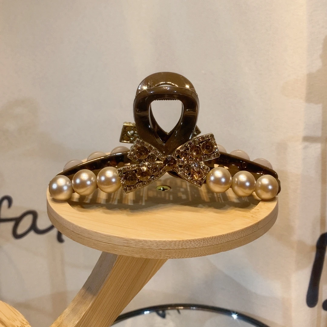 气质爆款贝珠蝴蝶结轻奢发夹时尚百搭韩版简约优雅大抓夹法式发卡