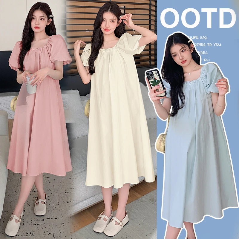 【LUCK WE】2024孕妇装夏季新款蝴蝶结连衣裙国风盘扣领口孕妇裙潮
