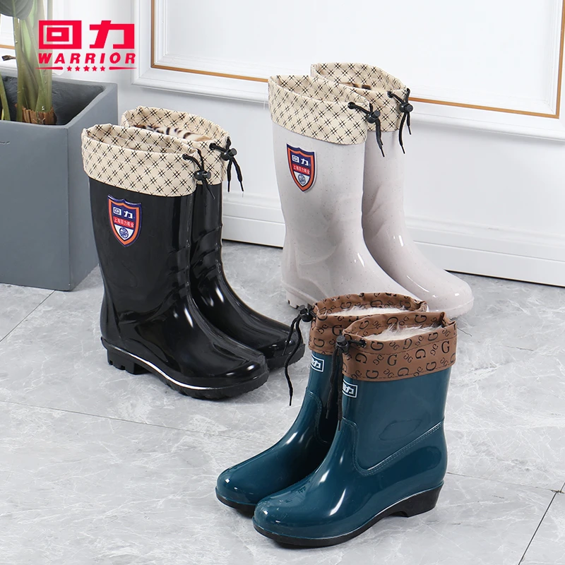 回力女士橡胶雨鞋保暖雨靴短筒加绒棉雪地靴中筒高筒防滑水鞋胶鞋