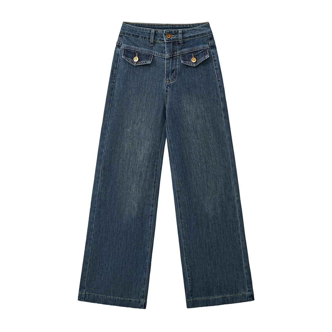 牛仔裤子女秋冬季宽松阔腿设计师款高腰弹力显瘦时尚休闲长裤1277