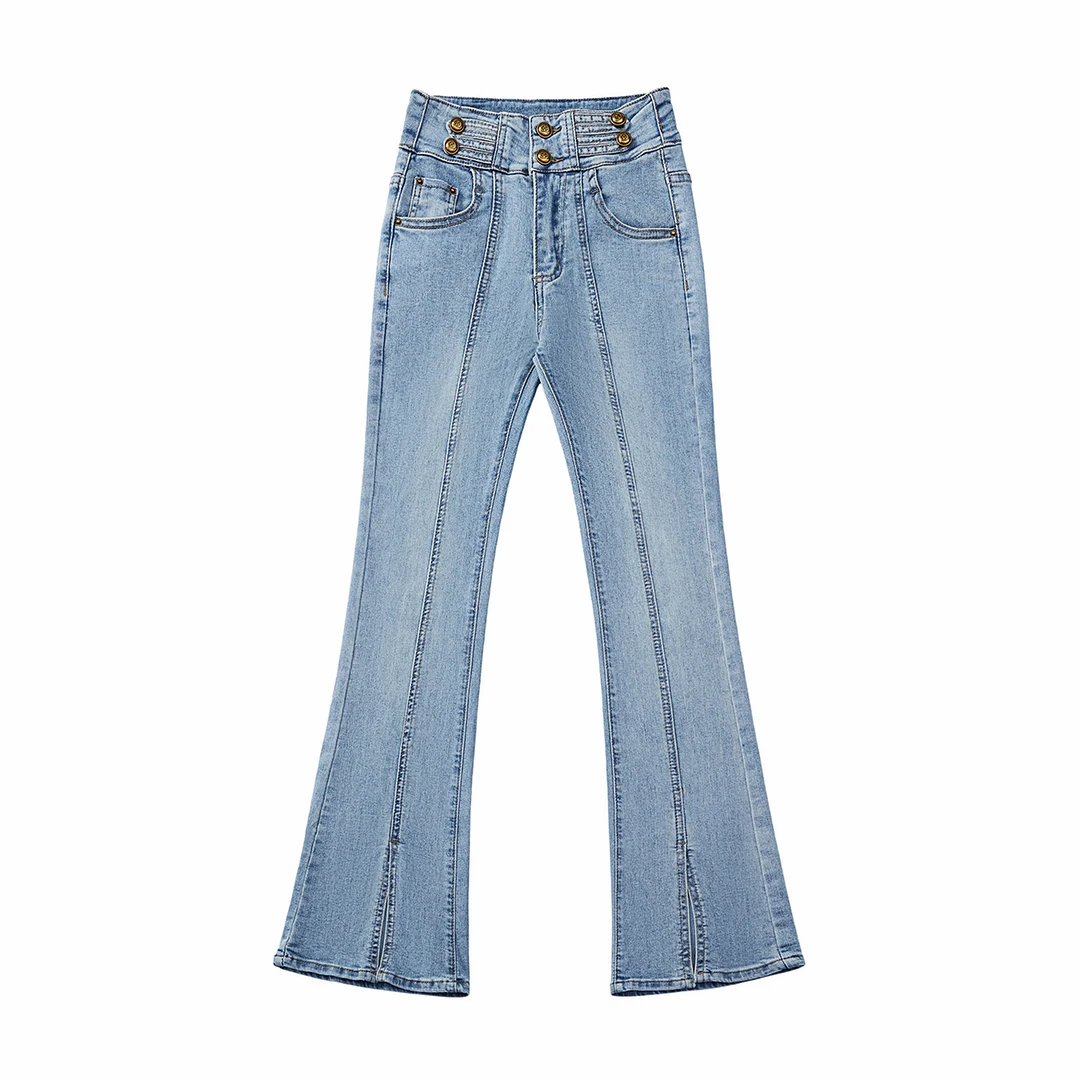 牛仔微喇叭裤子女士春夏季时尚高腰显瘦开叉休闲修身设计师款1231