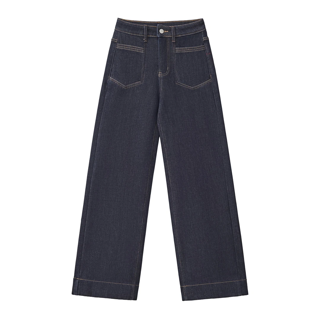 2024秋冬季新款牛仔裤子女直筒冬季高腰显瘦宽松弹力加绒加厚1338