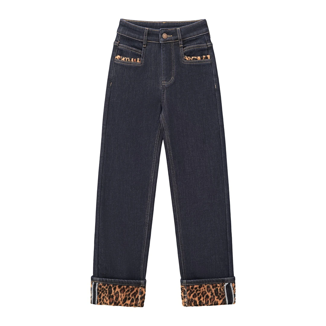 牛仔裤子女秋冬季加绒加厚设计师新款弹力烟管直筒裤高腰显瘦1337