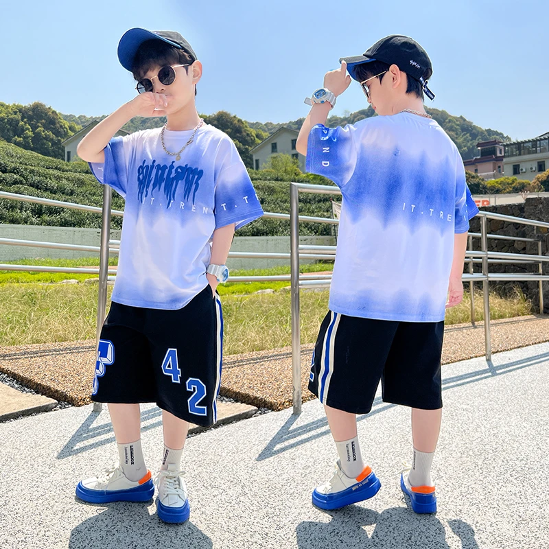 男童套装夏款2024新款男孩夏装两件套儿童中大童短袖t恤帅气童装