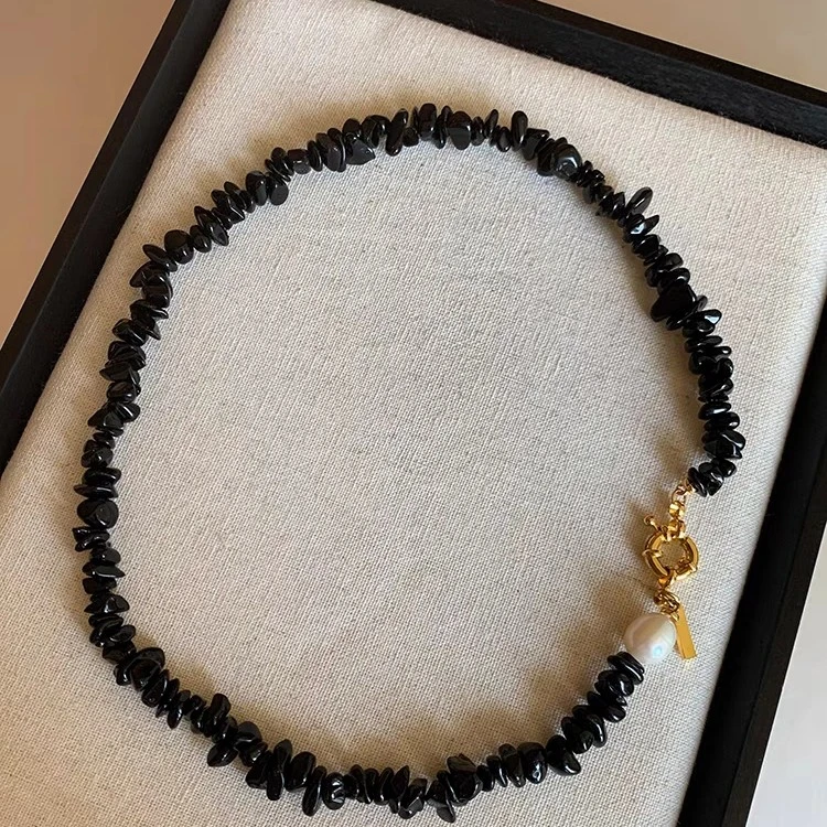 铜合金树脂项链 欧美法式复古不规则串珠项链女小众设计感锁骨链