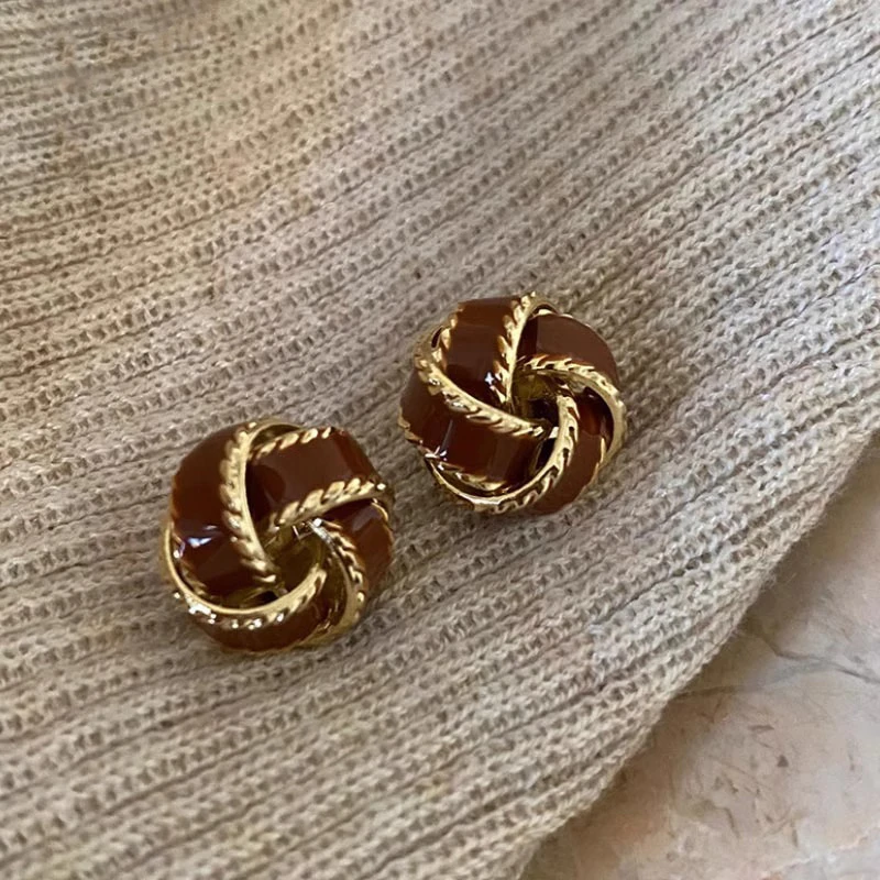 铜合金耳饰 法式港风女S925银针小众2024编织爆款轻奢高级感耳饰~