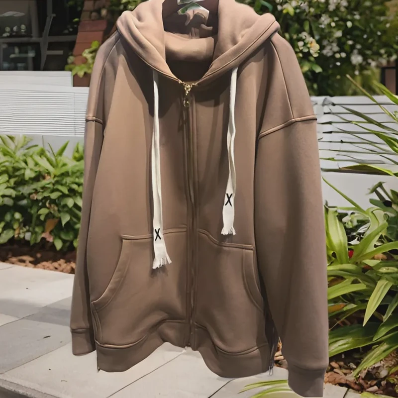 [兮希] X时尚女装休闲时尚宽松加绒卡其卫衣外套-24CFT541