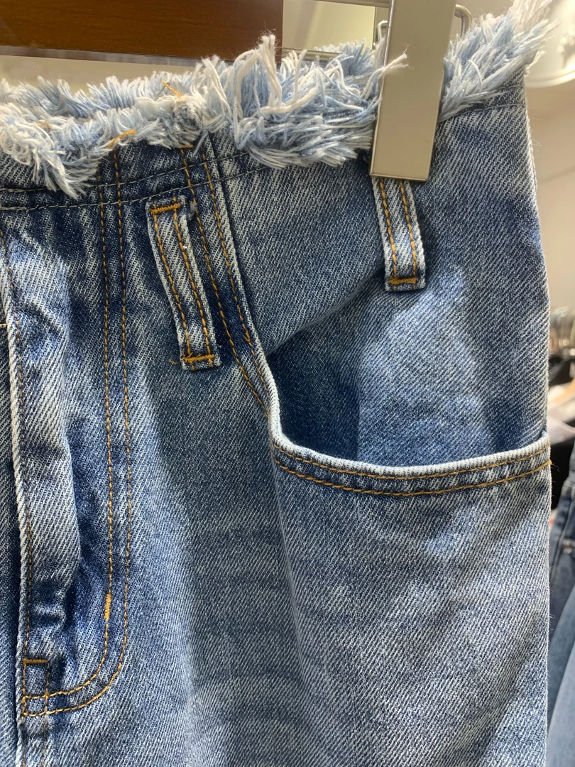 [兮希] 时尚女装休闲百搭牛仔阔腿蓝色牛仔裤 ZK126