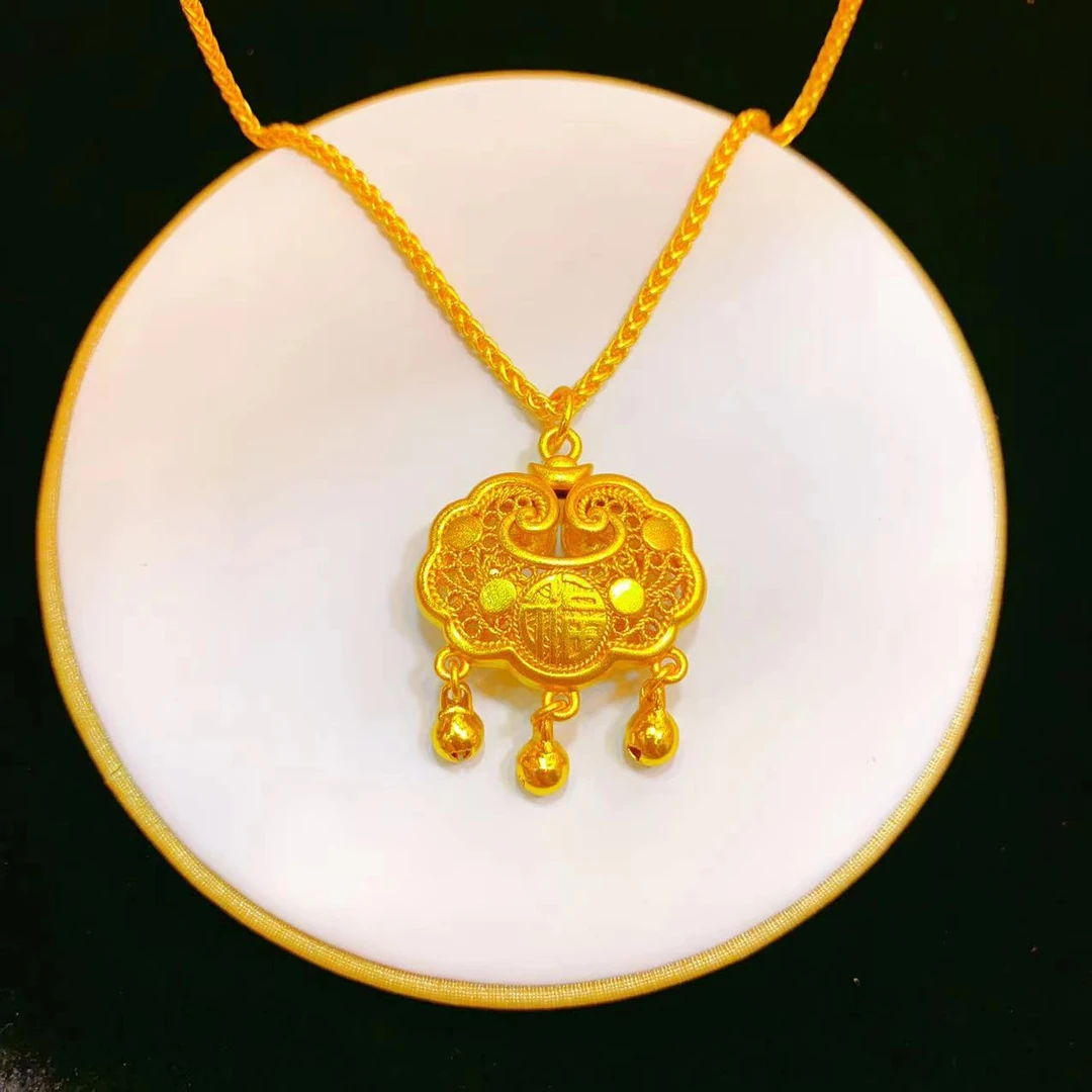 项链 33精致铃铛锁项链百福锁