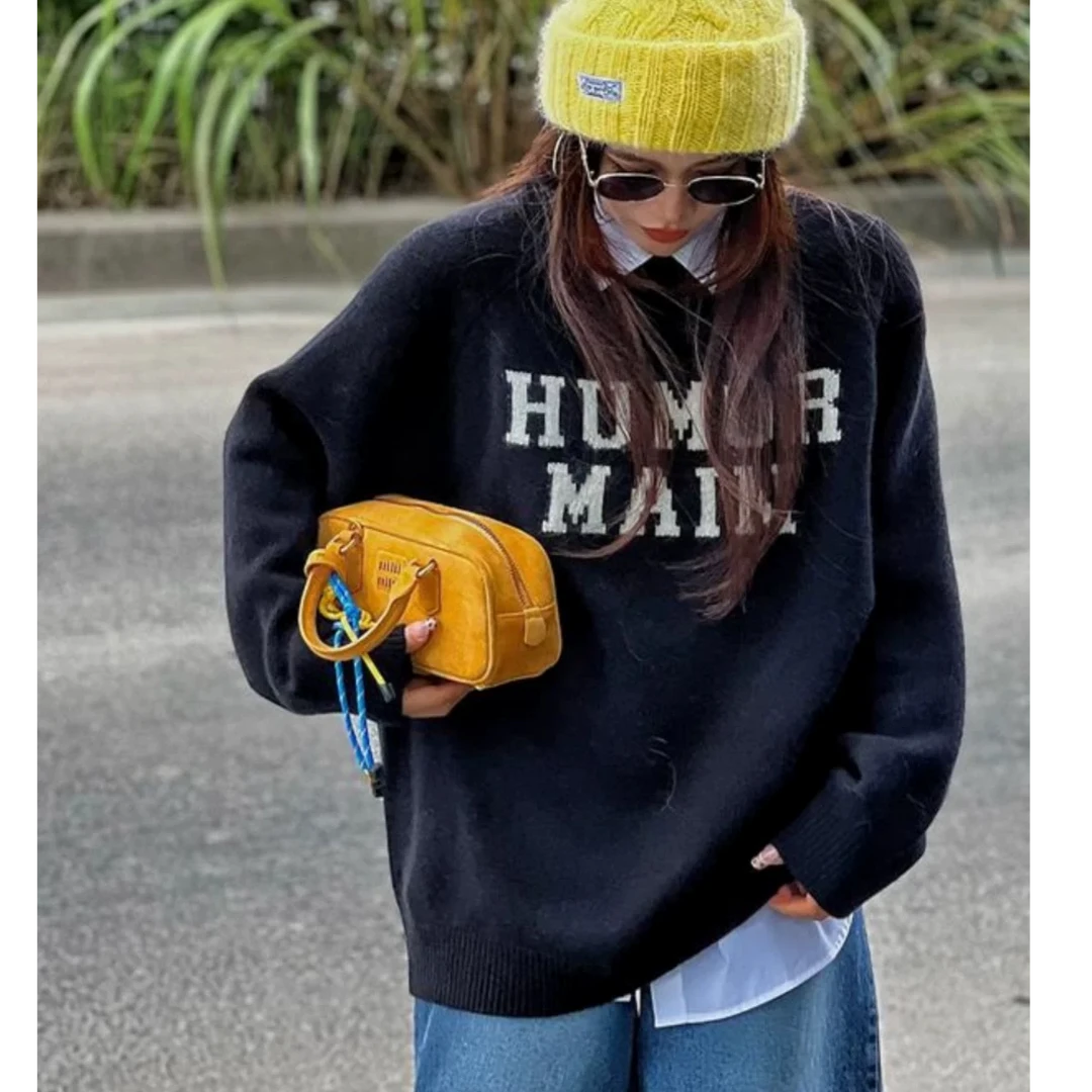 【no退no换 谨慎下单】卡通小熊字母提花宽松慵懒风针织衫 287305