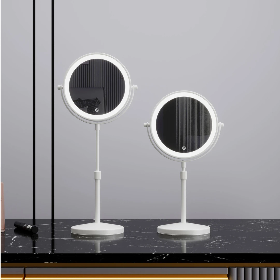 台式桌面led带灯网红高清双面镜3倍放大镜子化妆镜便携旅行办公室