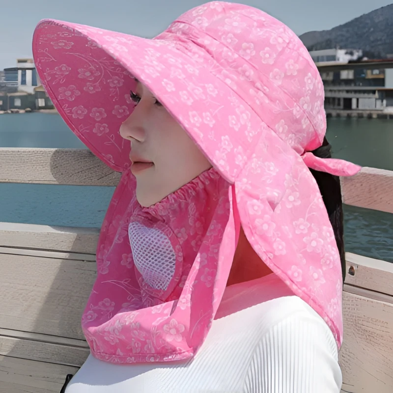 遮脸帽子户外夏季遮阳帽太阳帽骑车防晒帽女士大帽檐透气夏天帽子