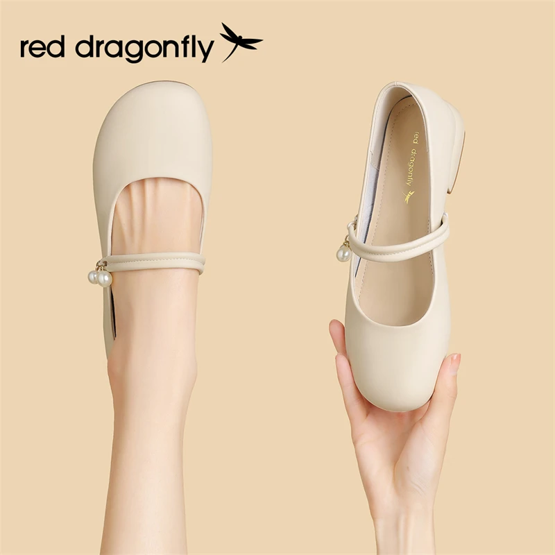 红蜻蜓温柔百搭时尚夏季甜美风软底舒适粗跟浅口透气休闲圆头单鞋