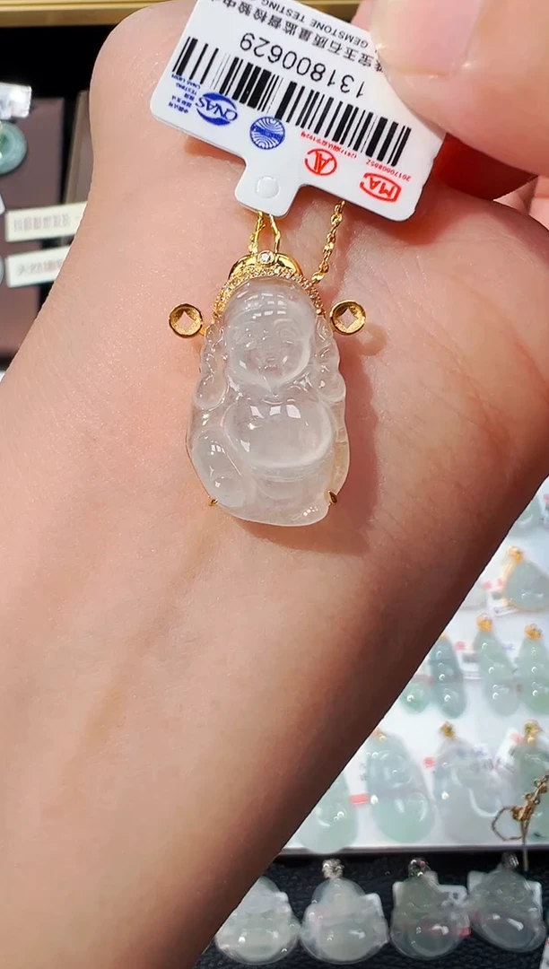 【闪购商品】翡翠吊坠(不含链)18K金镶嵌财神爷吊坠629