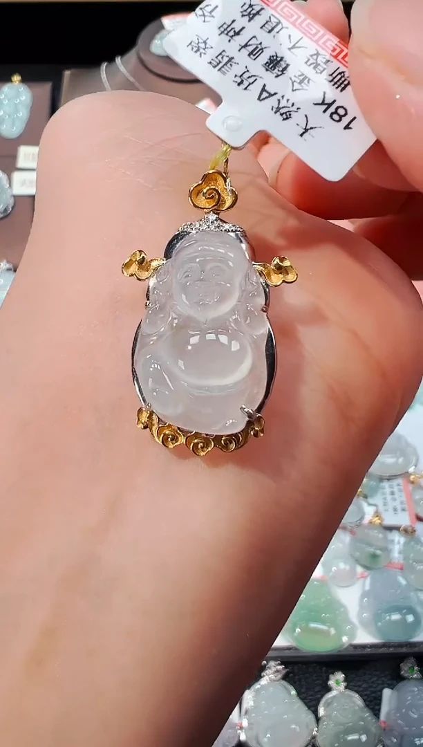 【闪购商品】翡翠吊坠(不含链)18K金镶嵌财神爷吊坠573