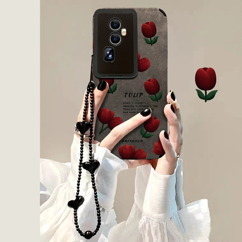 适用OPPOReno10手机壳满屏郁金香皮质软壳个性女款可爱全包防摔