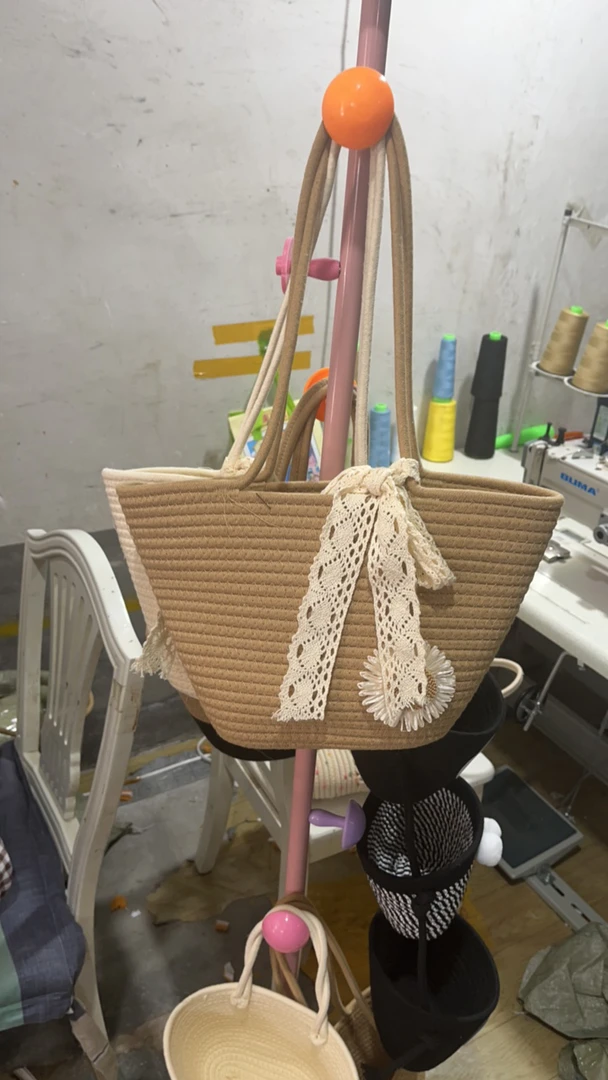 棉线编制单肩水桶包