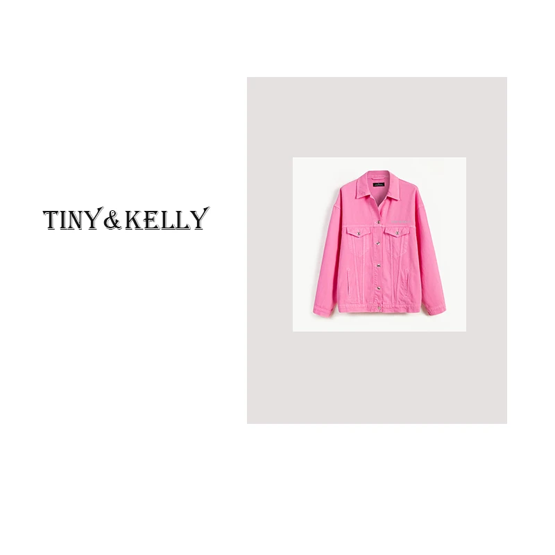 tiny&Kelly【粉色巴黎】荧光字母男女同款牛仔外套
