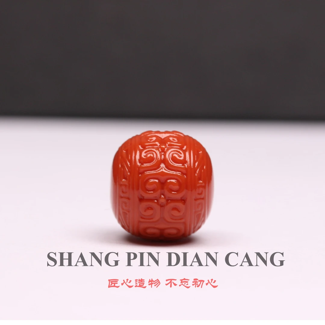 文玩配饰瓦西南红回纹珠手工精雕雕刻珠回纹珠单圈红色雕花