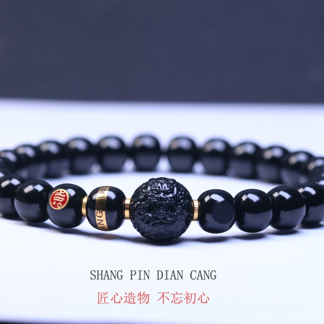 【上品典藏】和田玉8mm黑青料留皮龙龖手串中国风轻奢气质手工制作