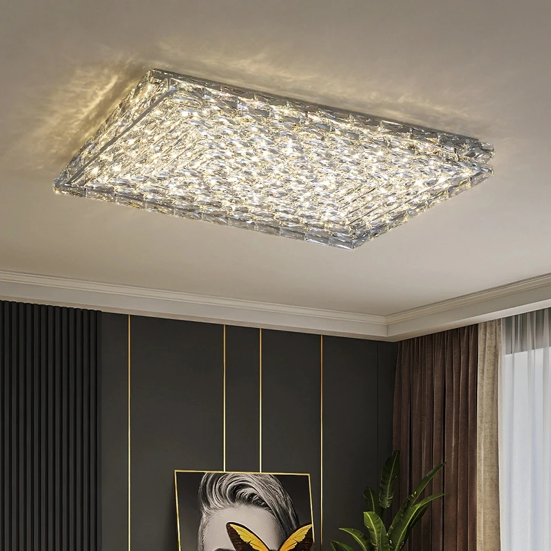 后现代水晶卧室吸顶灯水晶灯轻奢客厅灯方形房间大厅家用圆形创意