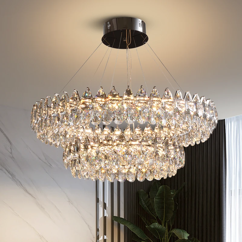 轻奢水晶吊灯圆形大气客厅灯法式美式吊灯客厅灯简约现代吊灯