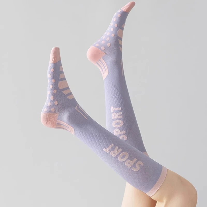 儿童压力运动袜女童小腿袜健身瑜伽跳绳跑步袜撞色骑行袜长筒压缩