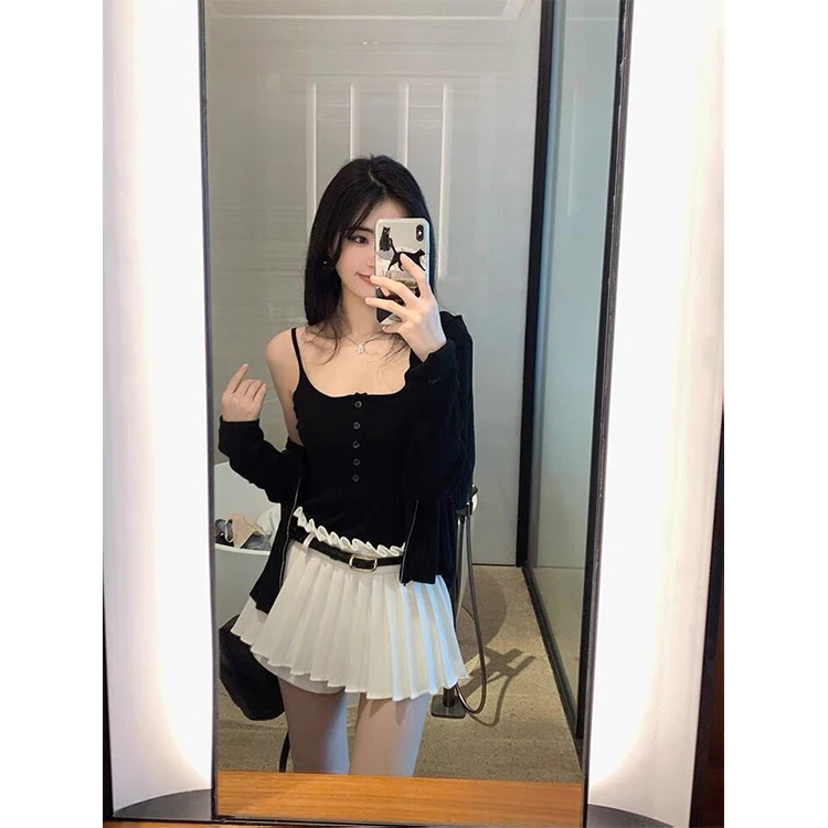 一字肩带垫背心女设计感方领螺纹吊带弹力修身显瘦百搭短款内搭