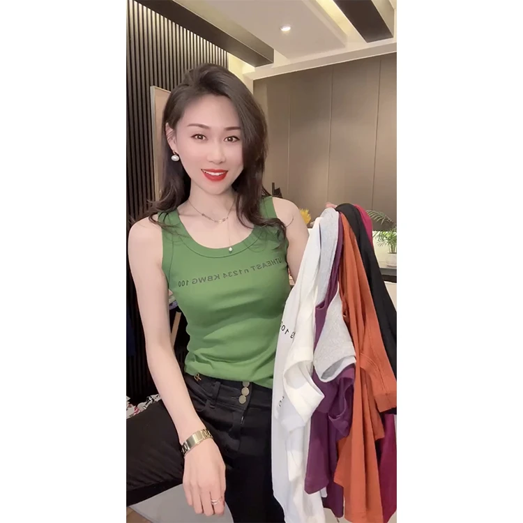 2023新款运动休闲百搭外穿字母无袖吊带背心上衣女