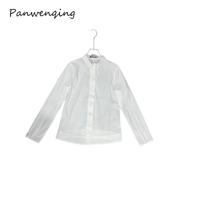 衬衫长袖暗扣下摆圆弧超气质百搭HJ-102701