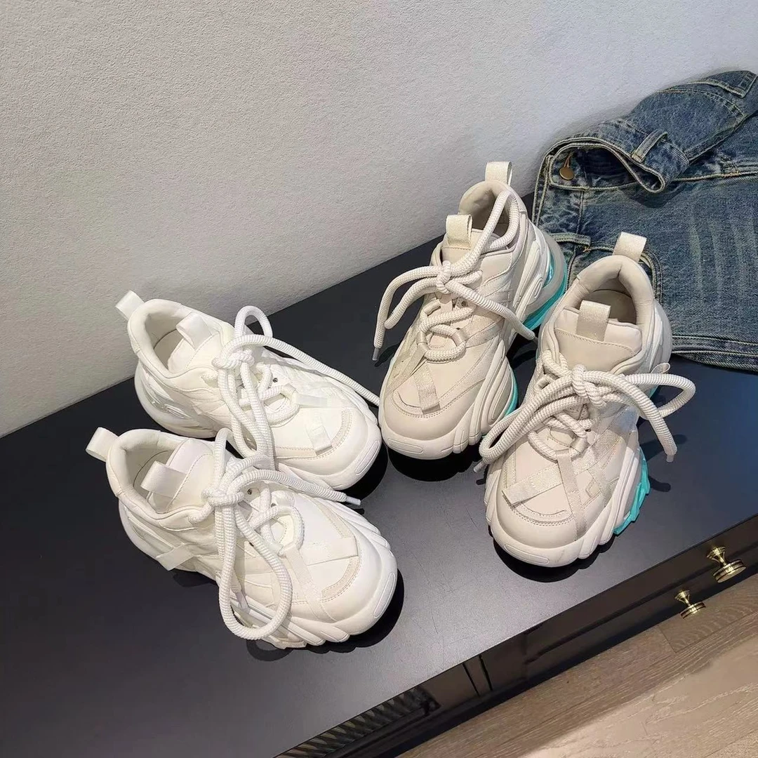 【欧货】2024春秋百搭真皮拼色做旧老爹鞋厚底休闲鞋跟高5CM 8032-2