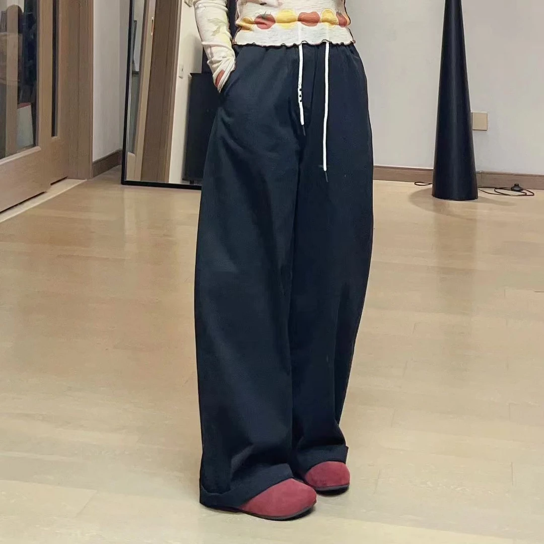 【深圳货】美式工装裤女2024新款秋季中腰宽松休闲百搭直筒拖地裤