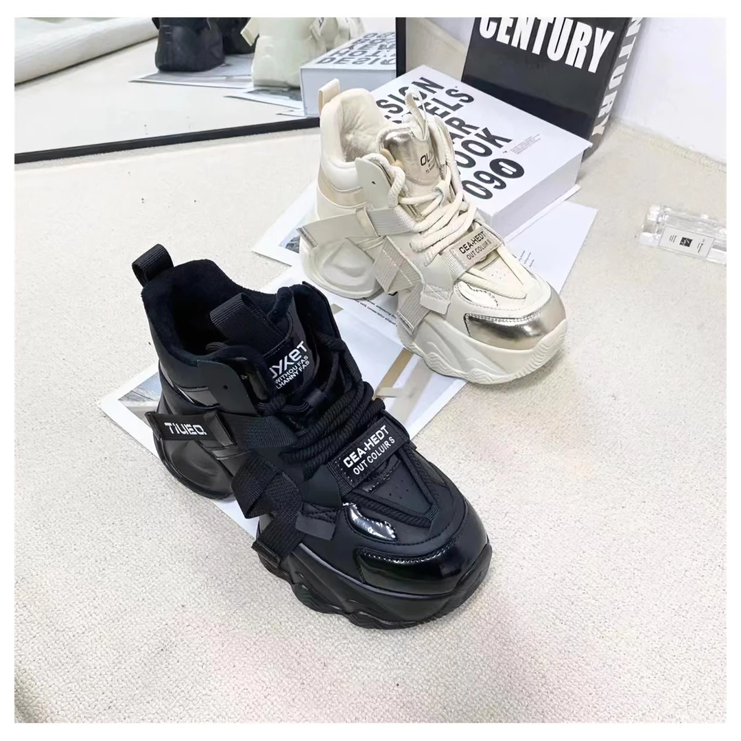 秋冬新款2023网红时尚休闲百搭厚底加绒老爹鞋高帮女士6618-16