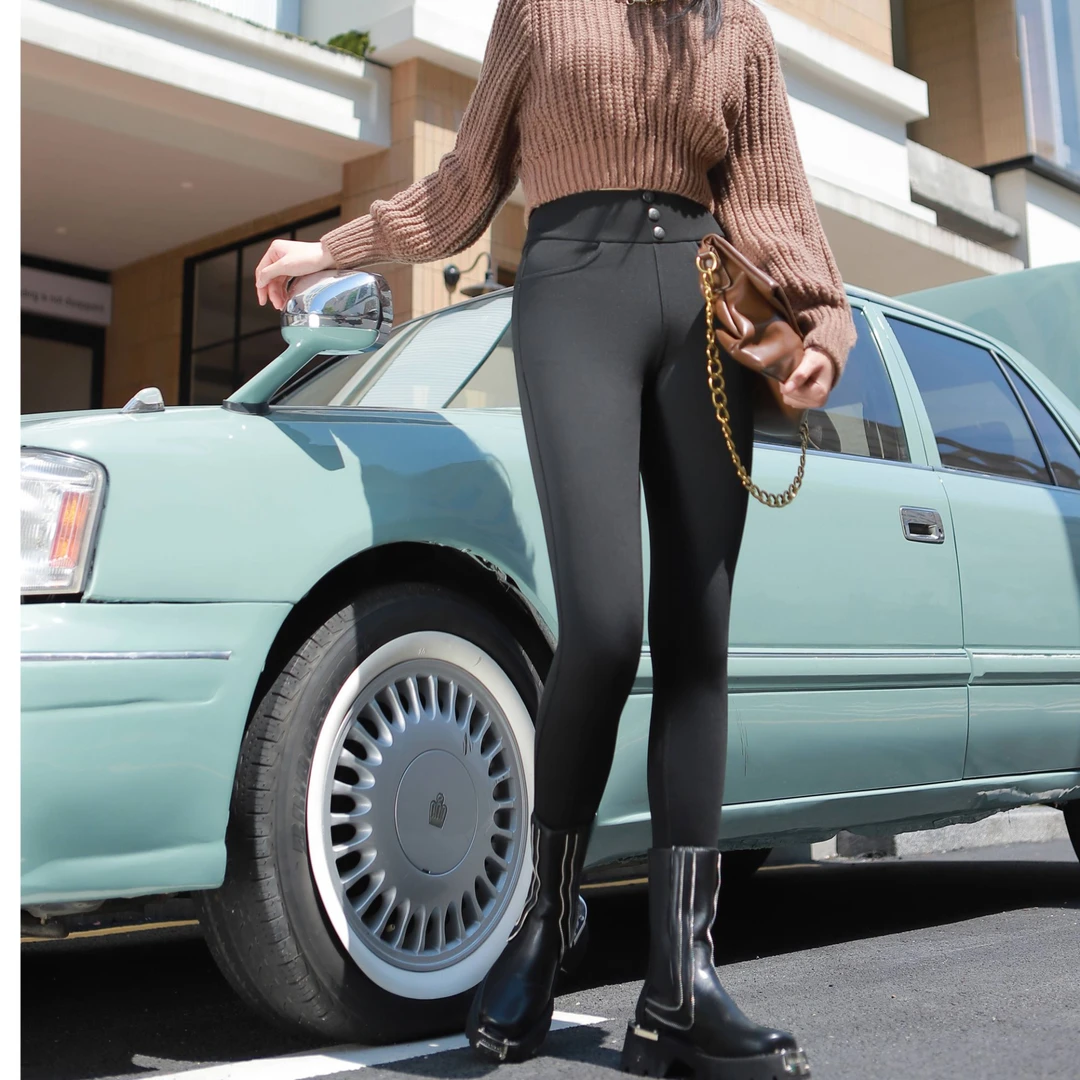 女士无痕三防高腰显瘦收腹提臀秋季外穿加厚小黑裤2369