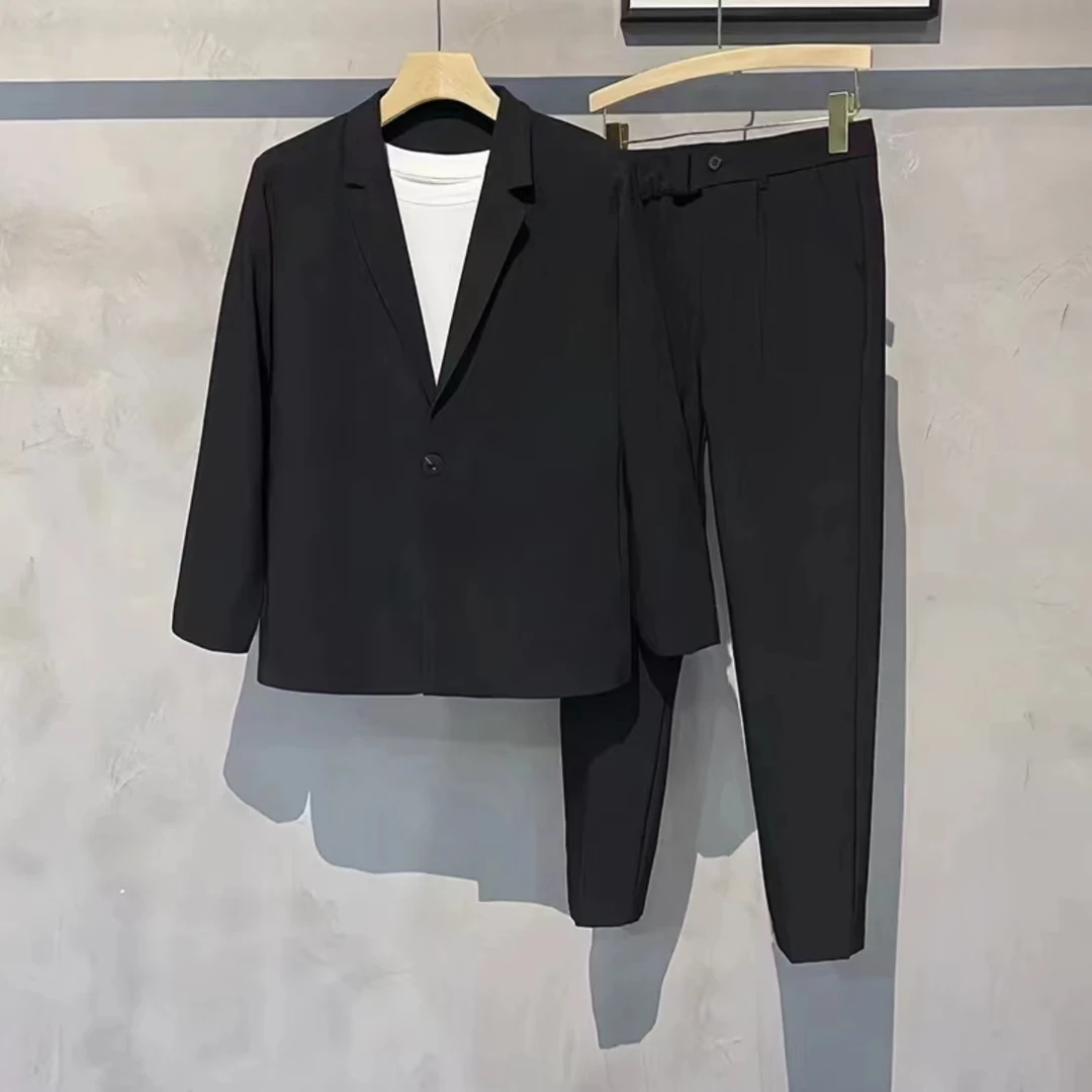 潮男前线韩版休闲百搭轻熟风宽松单排扣西装上衣外套夹克痞帅潮流