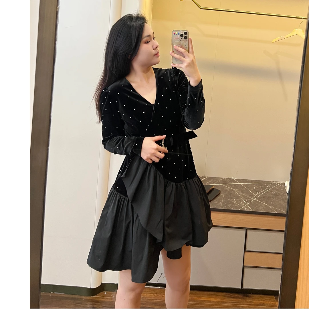 大梦微胖秋冬长裙子【DM252】mm遮肚气质显瘦藏肉长袖连衣裙